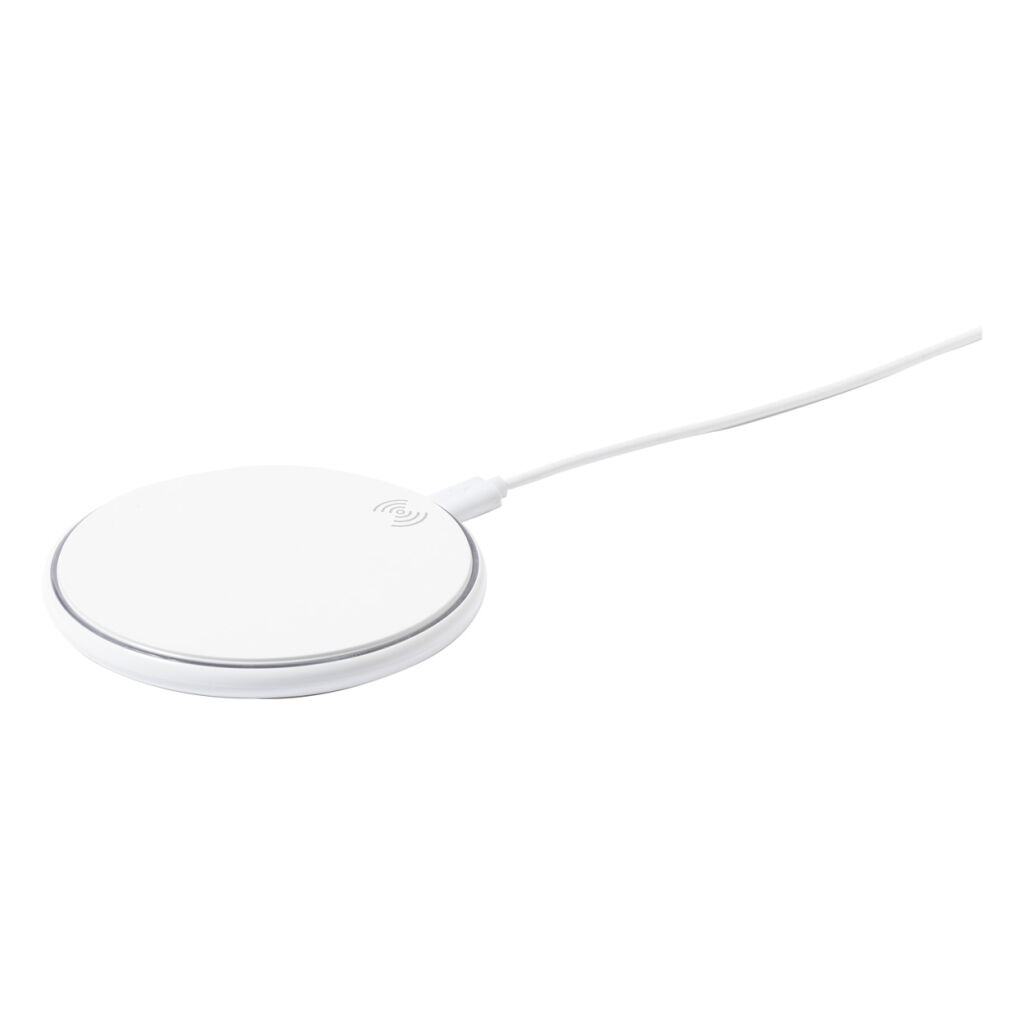 Indukcyjna szybka ładowarka (15W) w plastikowej obudowie. W zestawie kabel do ładowarki USB.