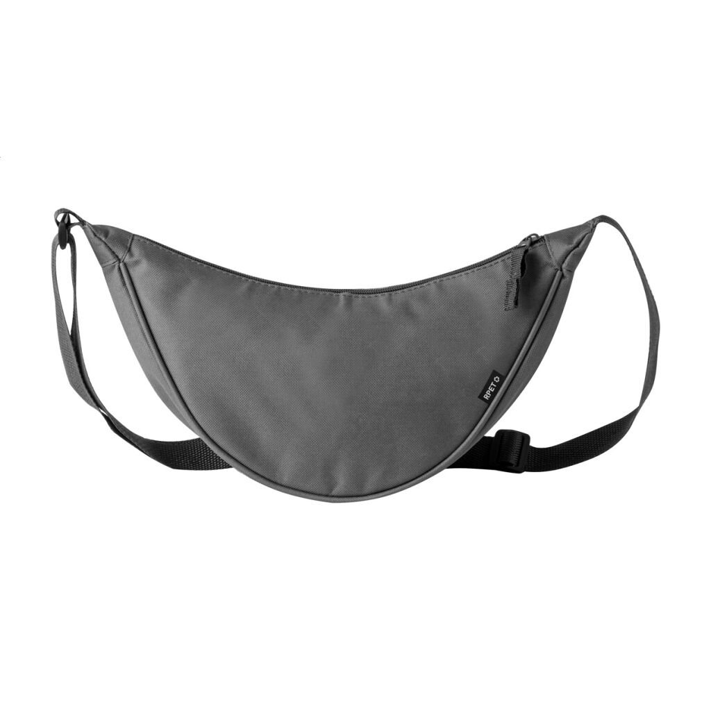 Torba biodrowa typu crossbody RPET z główną komorą zapinaną na zamek. Poliester 600D RPET z charakterystyczną metką RPET.