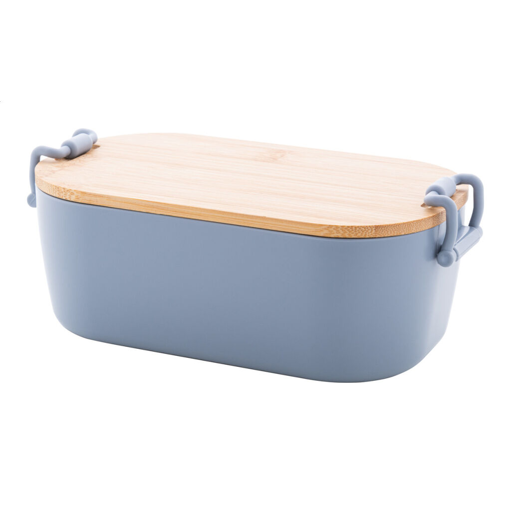 Lunch box wykonany z tworzywa PP z bambusową pokrywką i zapięciem na klamrę