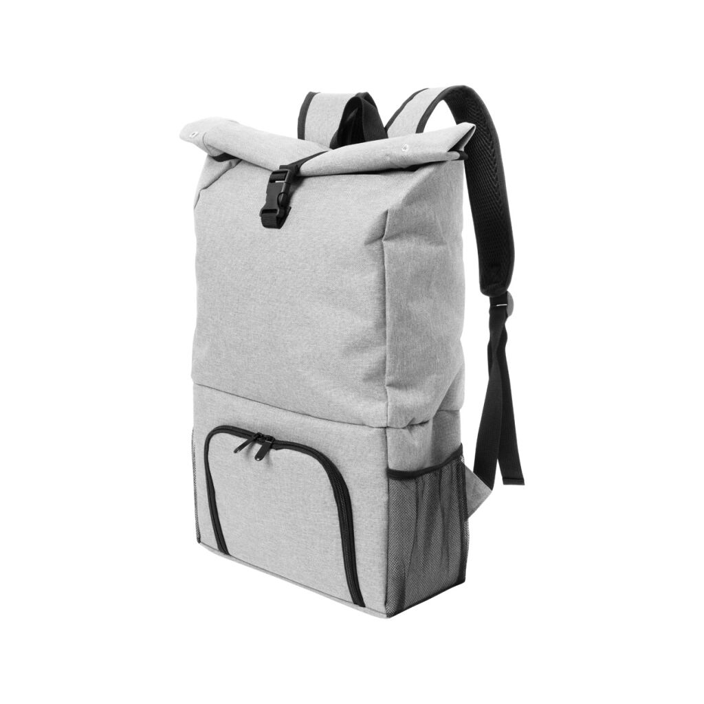 Plecak termoizolacyjny Rolltop RPET z zapinaną na suwak komorą chłodzącą PEVA na lunch box. Z główną komorą zamykaną na suwak