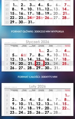 kalendarz czterodzielny wypukły