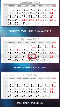 kalendarz czterodzielny wypukły
