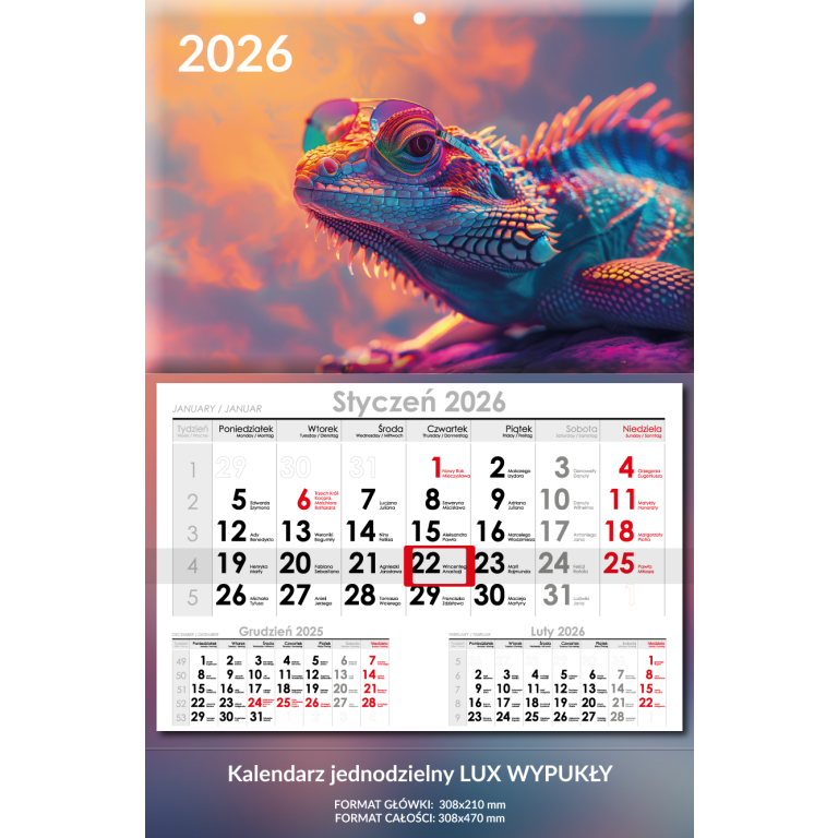 kalendarz jednodzielny wypukły
