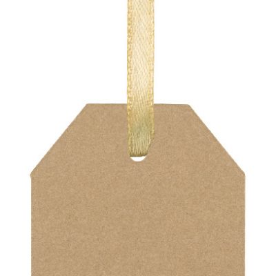 kolorowa zawieszka na prezent świąteczny z papieru kraft z wyciętym motywem świątecznym i złotą wstążką. Cena zawiera nadruk cyfrowy z jednej strony. Min. ilość: 100 szt.