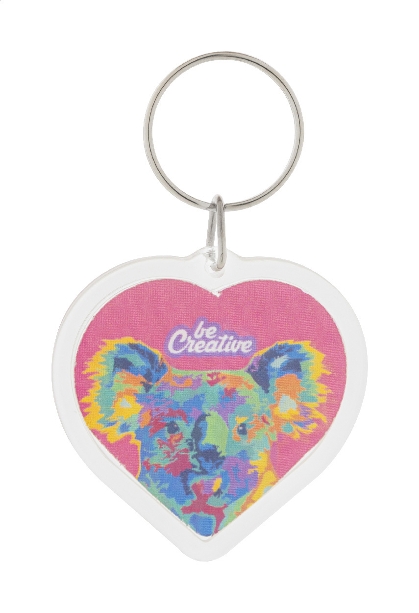 brelok PrintFob Love – Brelok z akrylu w kształcie serca z personalizowaną wstawką z full kolorowego papieru i metalowym kółkiem. Cena zawiera nadruk cyfrowy po obu stronach. Min. ilość: 100 szt.