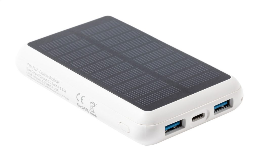 Power bank USB w obudowie z tworzywa ABS z wbudowaną ładowarką słoneczną
