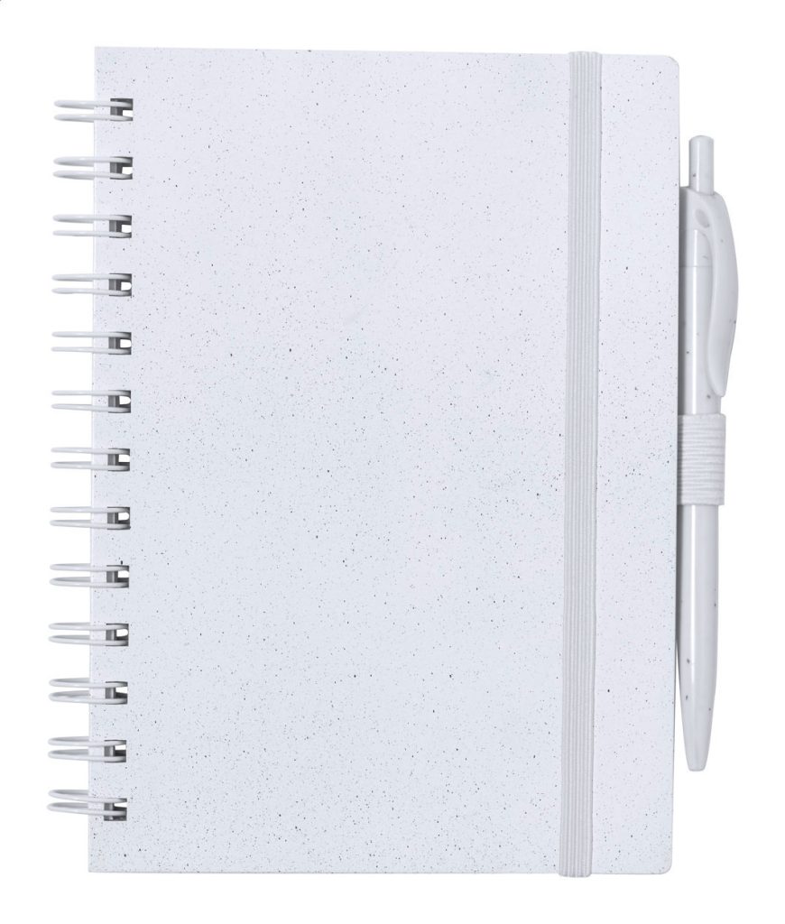 Spiralny notes z okładką z ABS z recyklingu z 70 kartkami w linie z papieru z recyklingu. Ze spiralą w dopasowanym kolorze