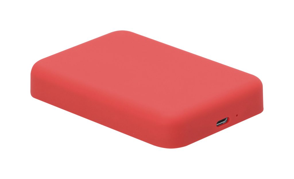 Power bank wykonany z tworzywa ABS z baterią 5000 mAh i wbudowaną indykcyjną ładowarką (5W). Z wejściem USB-C i portem ładowarki. Kompatybilny z iPhonem® 12 lub nowszym. Zawiera kabel USB.