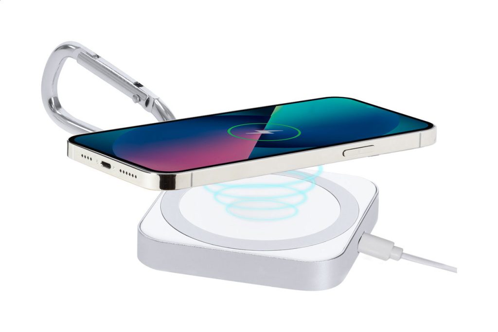 Magnetyczna szybka ładowarka indukcyjna (15W) w aluminiowej obudowie z karabińczykiem. Przeznaczony do ładowania smartfonów