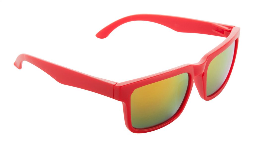 Plastikowe okulary przeciwsłoneczne z ochroną UV 400 i matowym wykończeniem. Z dopasowanymi kolorystycznie metalicznymi soczewkami.