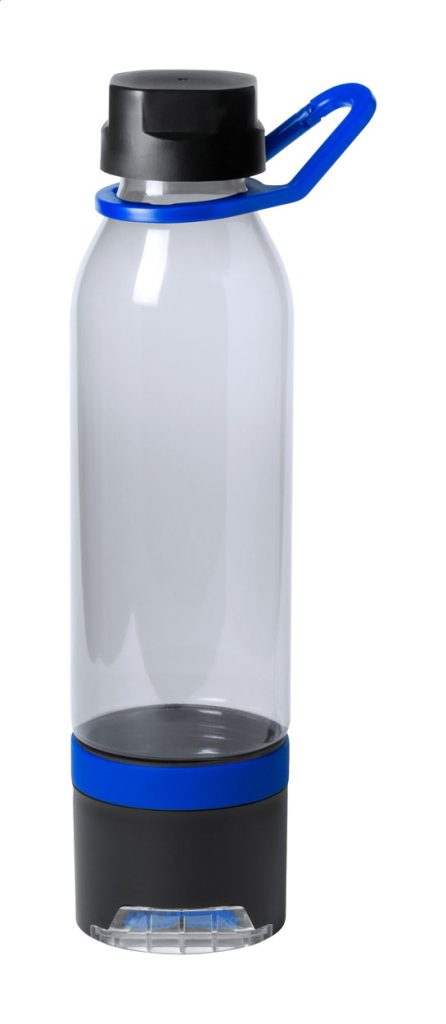 Plastikowa wielofunkcyjna butelka sportowa z ręcznikiem chłodzącym (390 g/m²) w dolnej komorze i wysuwanym uchwytem na telefon komórkowy. W pudełku upominkowym. 650 ml. Nie nadaje się do napojów gazowanych.