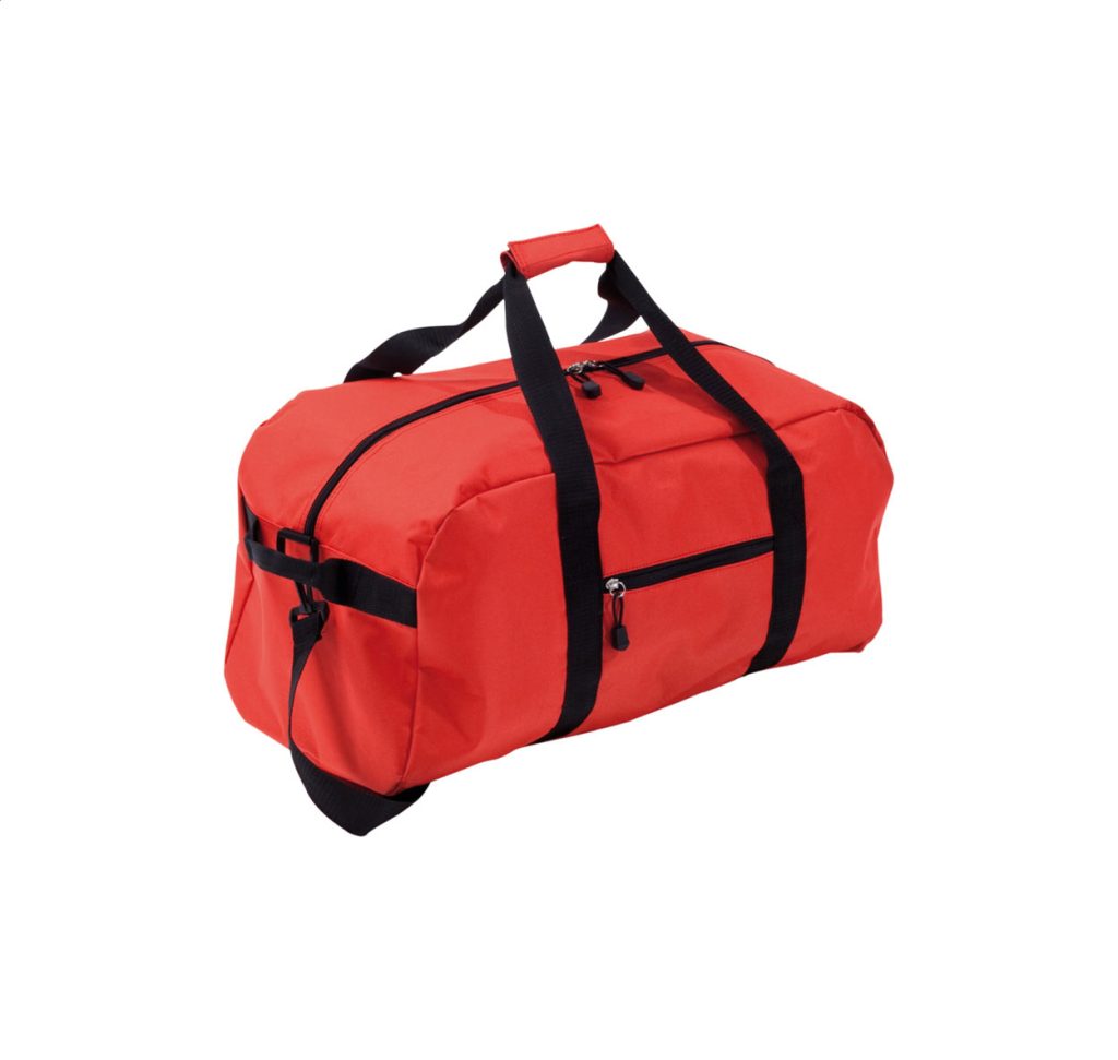 Torba sportowa z paskiem na ramię oraz kieszeniami zasuwanymi na zamek Materiał Poliester 600D.