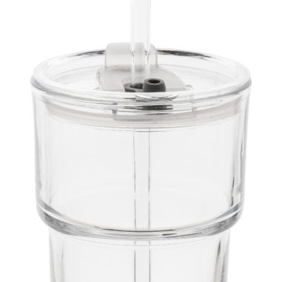 szklany kubek podróżny Glassip – Szklany kubek podróżny z plastikową pokrywką i szklaną słomką. Pojemność 400 ml.