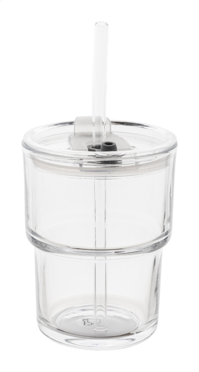 szklany kubek podróżny Glassip – Szklany kubek podróżny z plastikową pokrywką i szklaną słomką. Pojemność 400 ml.