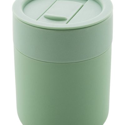 kubek podróżny Liberica – Ceramiczny kubek podróżny pokryty silikonem z pokrywką do picia z tworzywa sztucznego PP. 300ml.